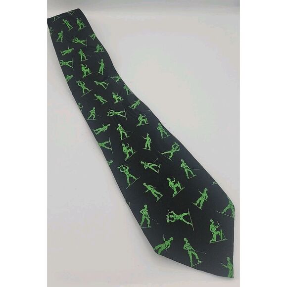 Vintage Disney Toy Story Green Toy Soldier Black Silk Tie - Picture 1 of 3